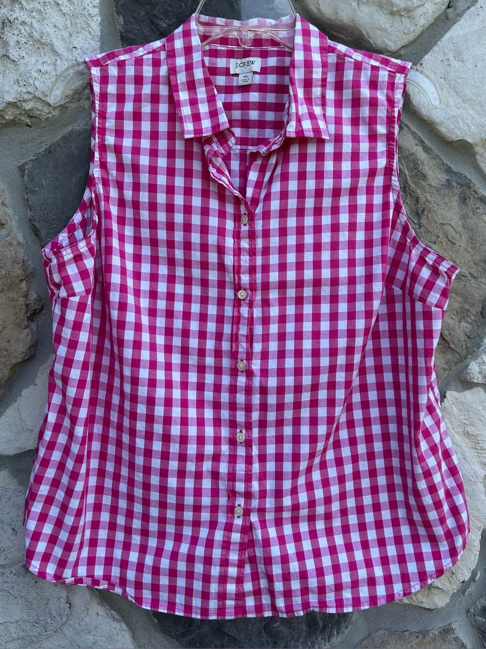 J. Crew Sleeveless Summer Top Size XL Pink Gingham Feminine Coquette Cottagecore
